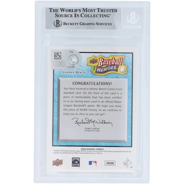 Johnny Bench Signed 2008 Upper Deck Baseball Heroes Card | Jersey Relic #50 /200