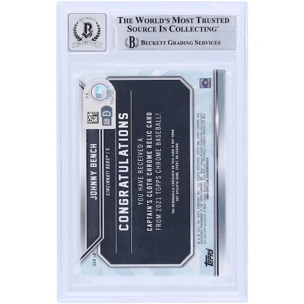 Johnny Bench Signed 2021 Topps Chrome Captain's Cloth Relic Card | Graded 9
