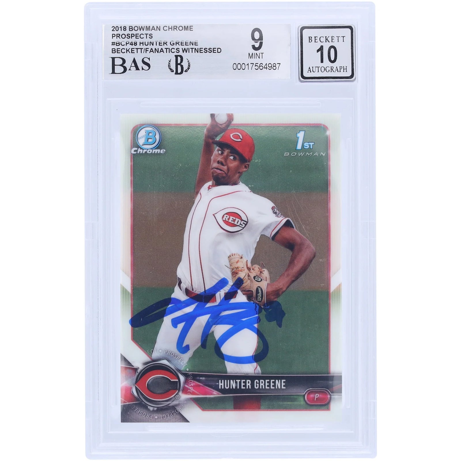 Hunter Greene Signed 2018 Bowman Chrome Prospects #BCP48 | Graded 9