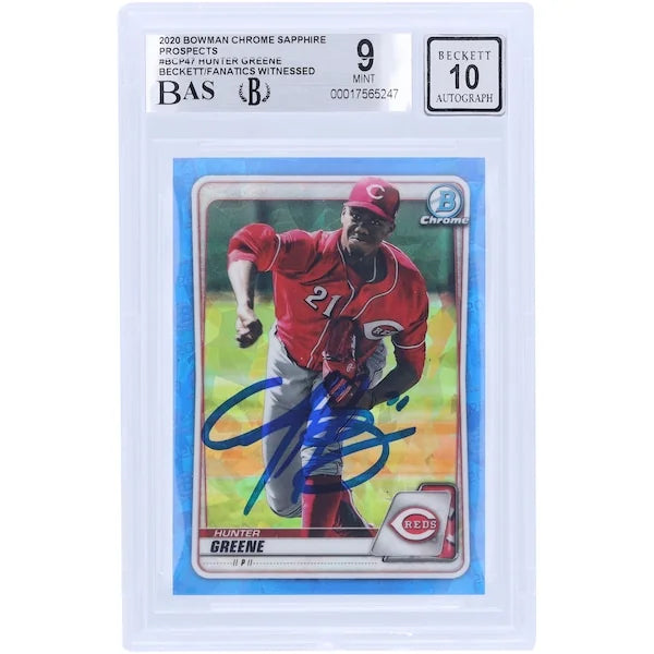 Hunter Greene Signed 2020 Bowman Chrome Sapphire Prospects Card | Beckett 9