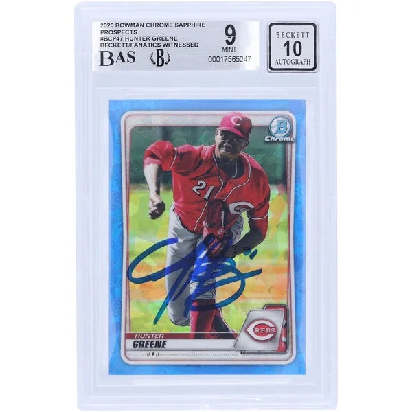 Hunter Greene Signed 2020 Bowman Chrome Sapphire Prospects Card | Beckett 9