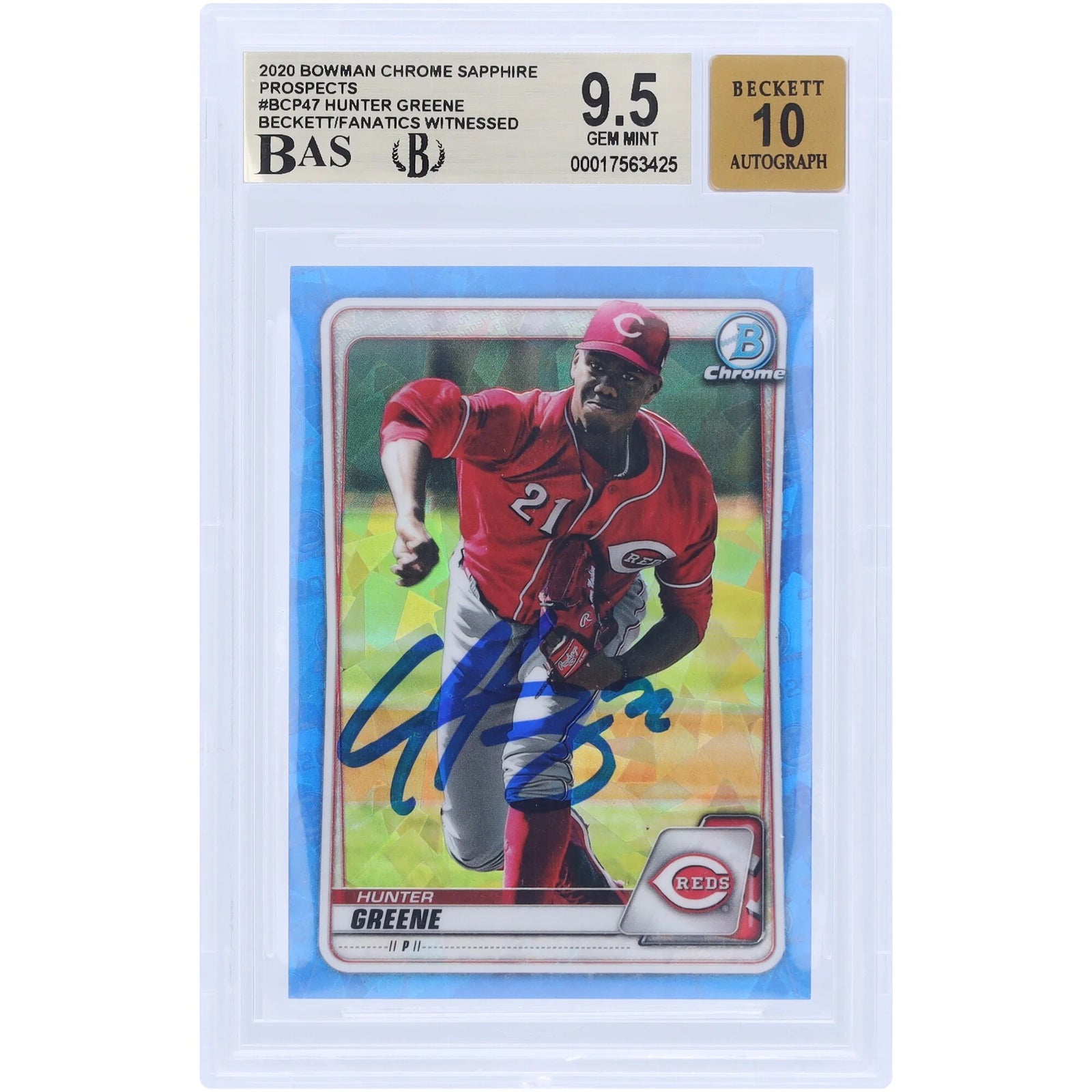 Hunter Greene Signed 2020 Bowman Chrome Sapphire Prospects #BCP47 | Beckett 9.5