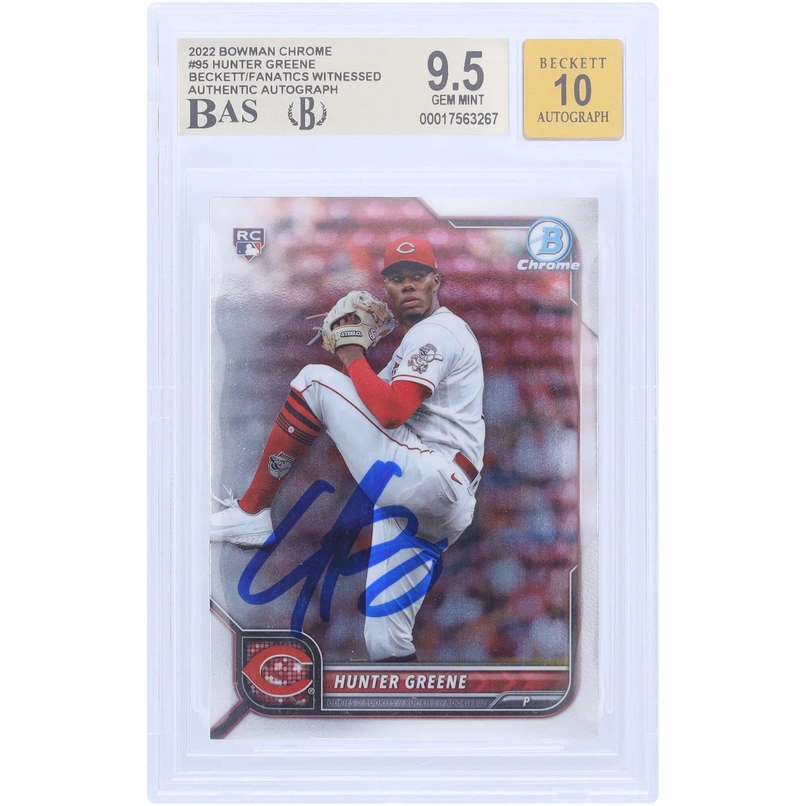 Hunter Greene Signed 2022 Bowman Chrome #95 | Beckett 9.5