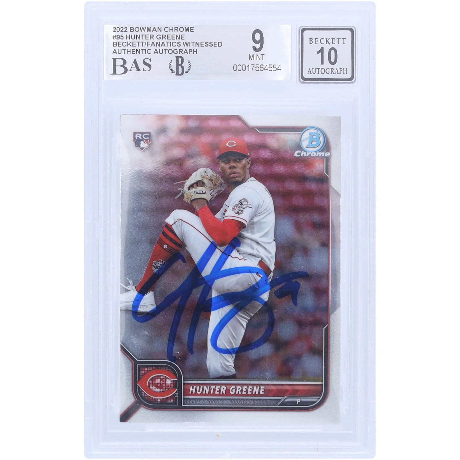 Hunter Greene Signed 2022 Bowman Chrome #95 | Beckett 9