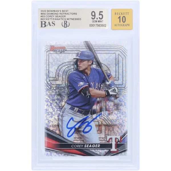 Corey Seager Signed 2022 Bowman Best Mini Diamond Refractor #53 | Graded 9.5