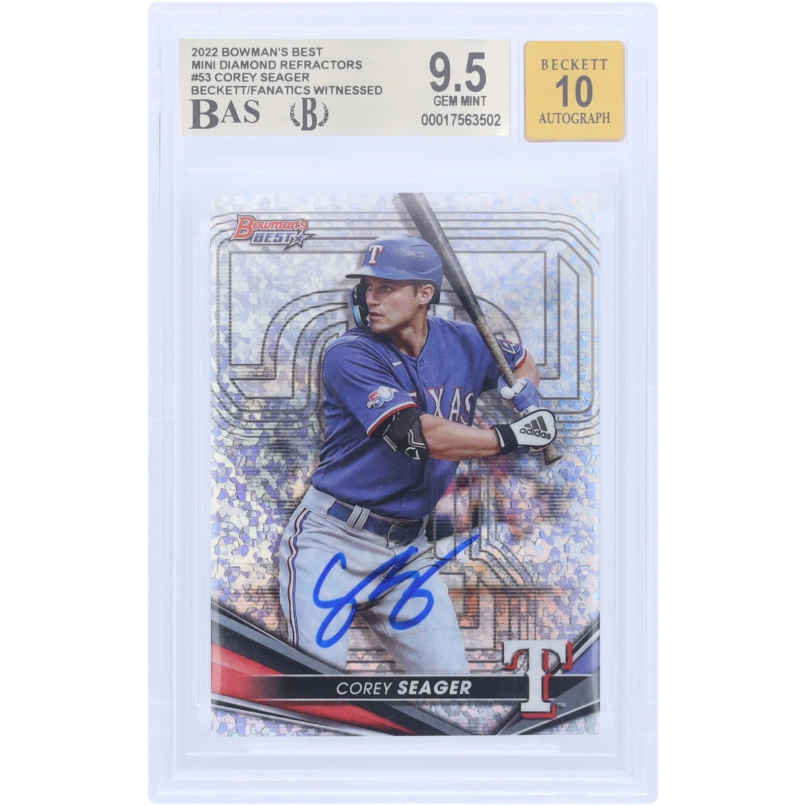 Corey Seager Signed 2022 Bowman Best Mini Diamond Refractor #53 | Graded 9.5