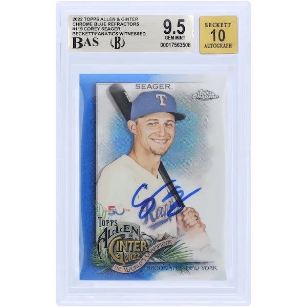 Corey Seager Signed 2022 Topps Allen & Ginter Chrome Blue Refractor #119 | Graded 9.5
