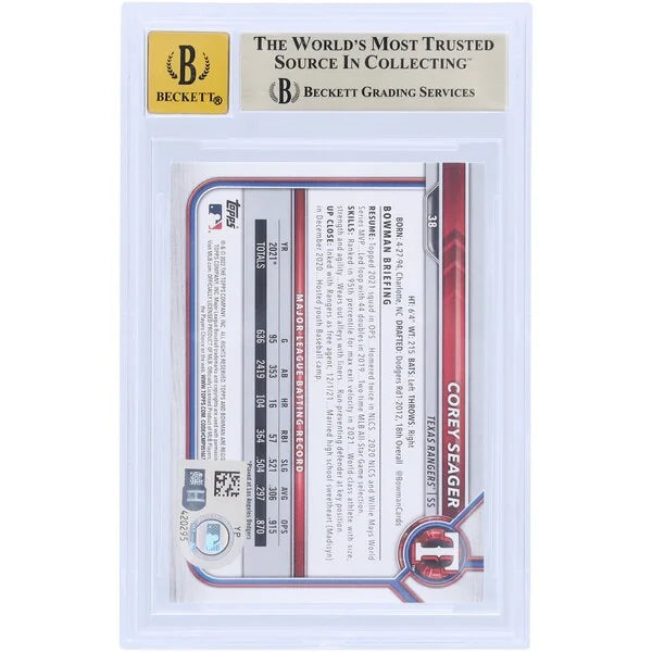 Corey Seager Signed 2022 Bowman #38 Card | Graded 9.5
