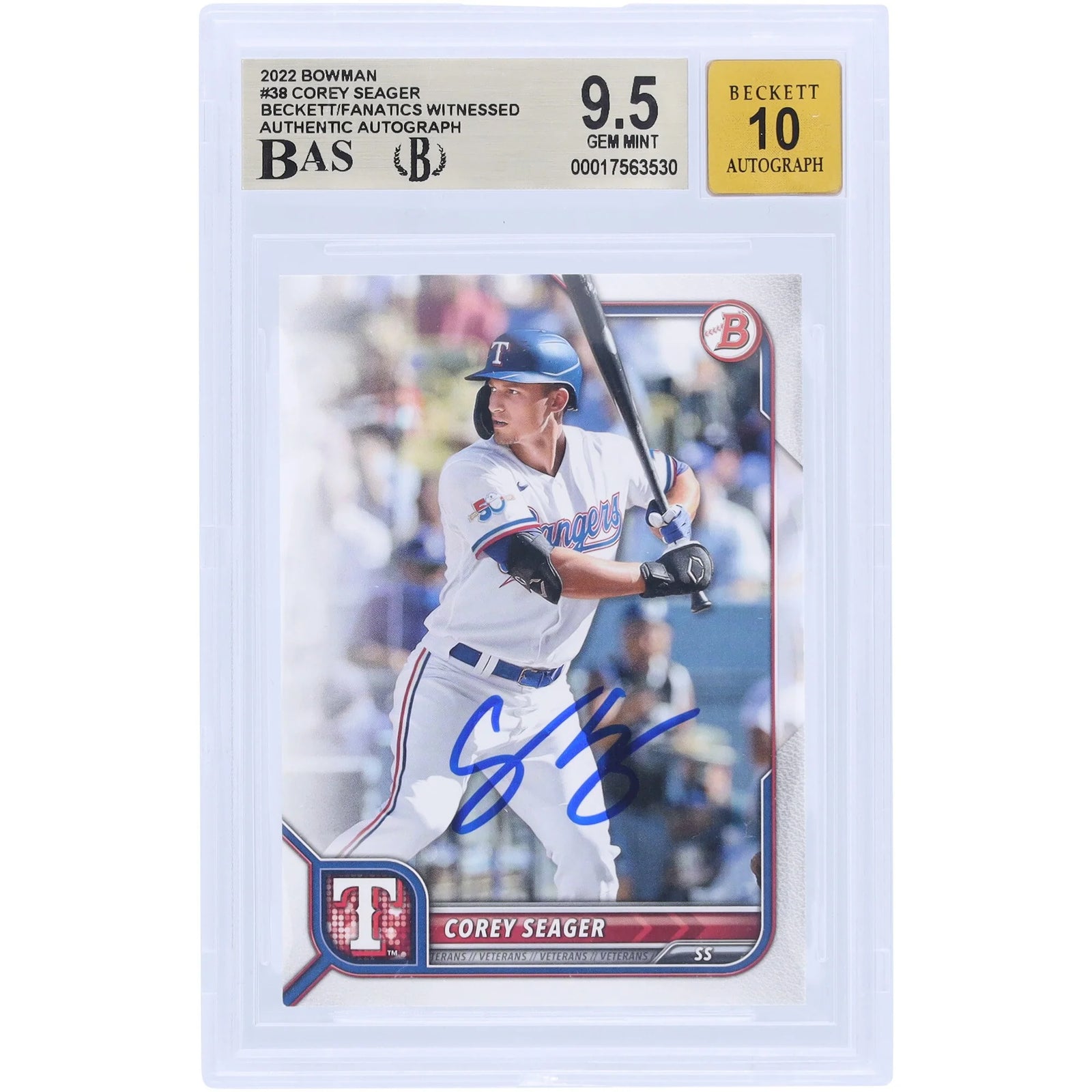 Corey Seager Signed 2022 Bowman #38 Card | Graded 9.5