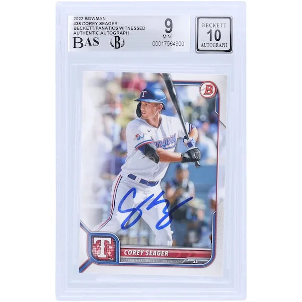 Corey Seager Signed 2022 Bowman #38 Card | Beckett Authenticated 9