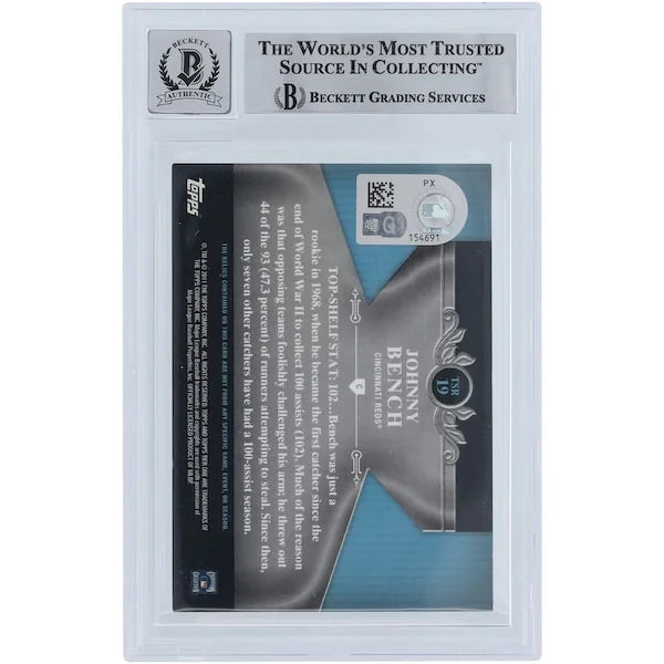 Johnny Bench Signed 2011 Topps Tier One Top Shelf Bat Relic Card | Graded 10