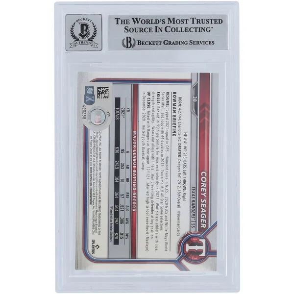 Corey Seager Signed 2022 Bowman #38 | Graded 10 Beckett