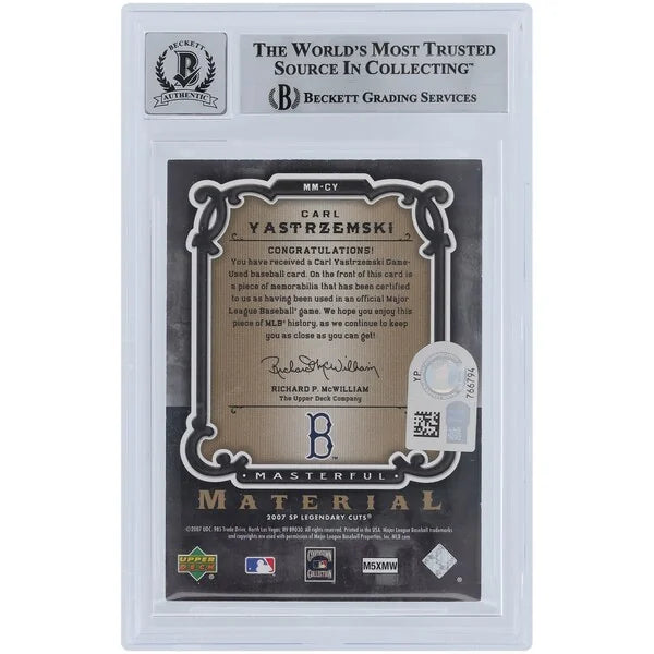 Carl Yastrzemski Signed 2007 Upper Deck SP Legendary Cuts Card | Jersey Relic, Graded 10