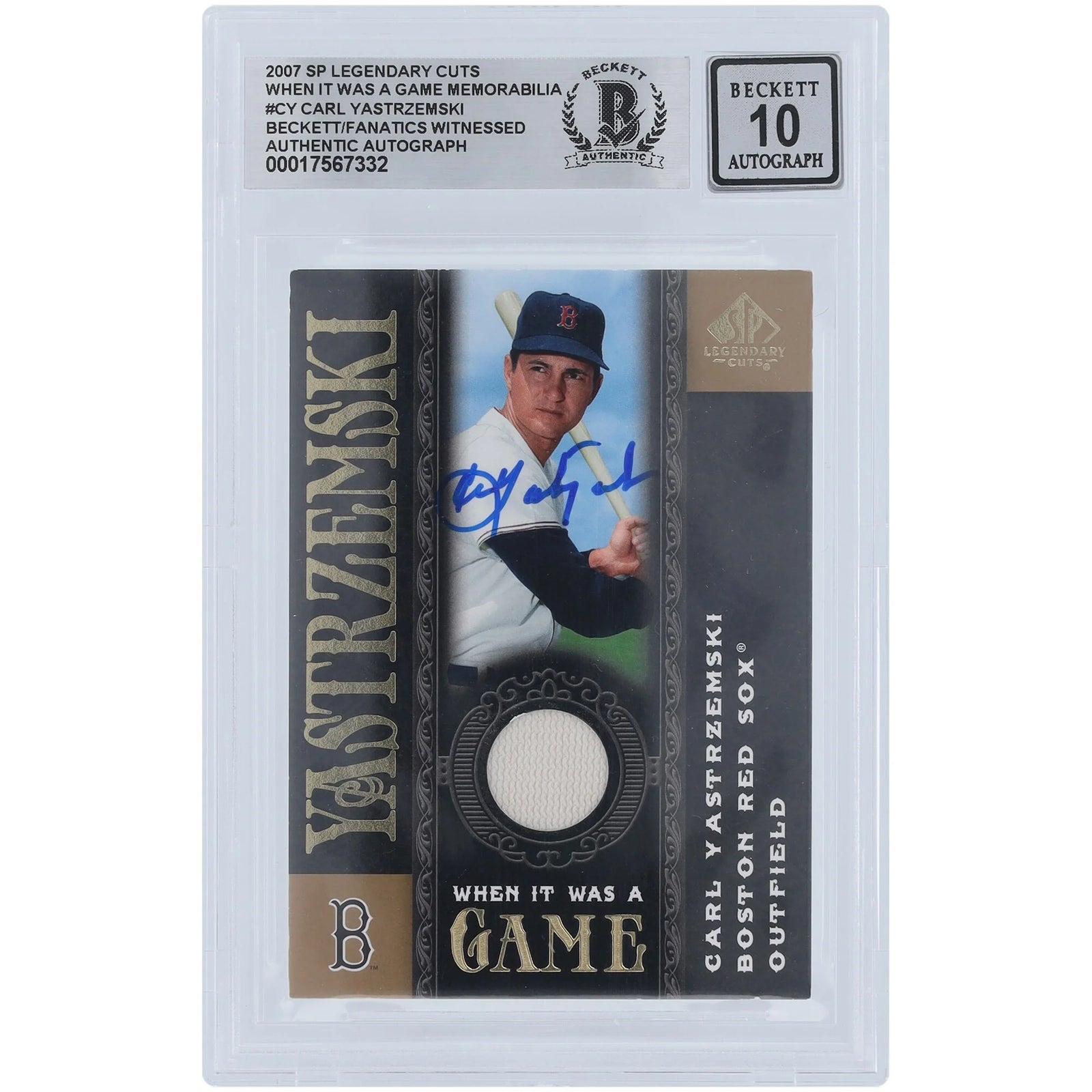Carl Yastrzemski Signed 2007 Upper Deck SP Legendary Cuts Card | Jersey Relic, Graded 10