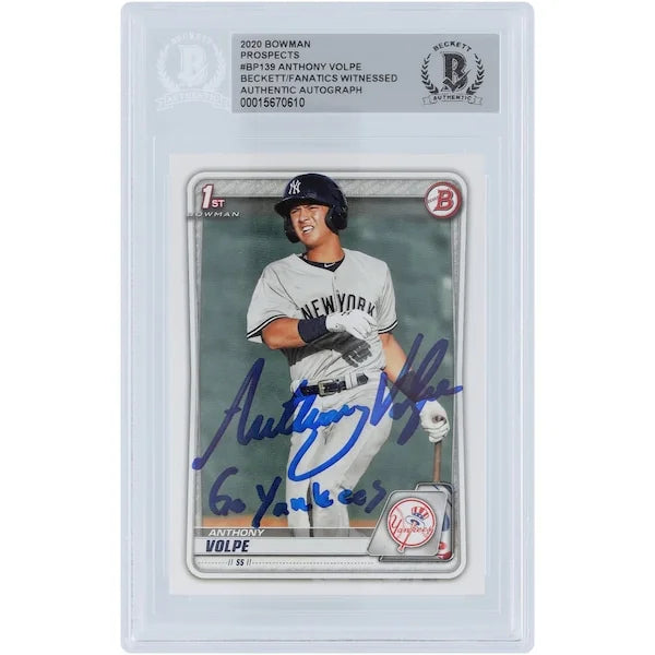 Anthony Volpe New York Yankees Autographed 2020 Bowman Prospects 1st Bowman #BP-139 Beckett Fanatics Witnessed Authenticated Card with "Go Yankees" Inscription - F2