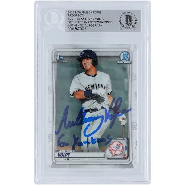 Anthony Volpe New York Yankees Autographed 2020 Bowman Chrome Prospects 1st Bowman #BCP-139 Beckett Fanatics Witnessed Authenticated Card with "Go Yankees" Inscription - F3