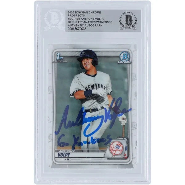 Anthony Volpe New York Yankees Autographed 2020 Bowman Chrome Prospects 1st Bowman #BCP-139 Beckett Fanatics Witnessed Authenticated Card with "Go Yankees" Inscription - F3
