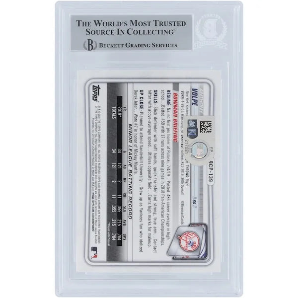Anthony Volpe New York Yankees Autographed 2020 Bowman Chrome Prospects 1st Bowman #BCP-139 Beckett Fanatics Witnessed Authenticated Card with "Go Yankees" Inscription - F3