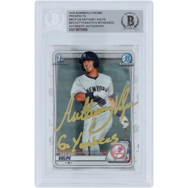 Anthony Volpe Signed 2020 Bowman Chrome Prospects Card | Go Yankees Inscription
