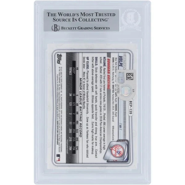 Anthony Volpe Signed 2020 Bowman Chrome Prospects Card | Go Yankees Inscription