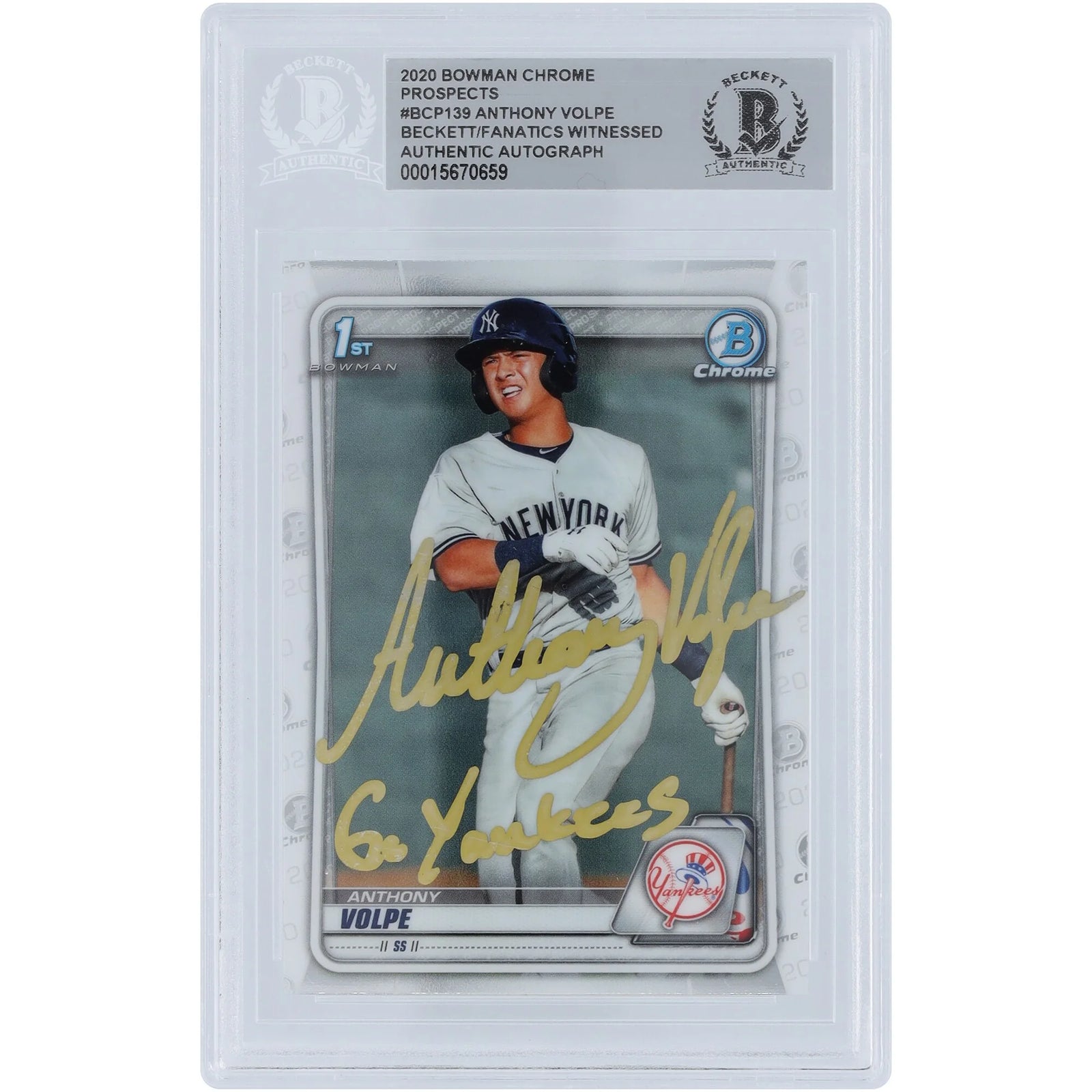 Anthony Volpe Signed 2020 Bowman Chrome Prospects Card | Go Yankees Inscription