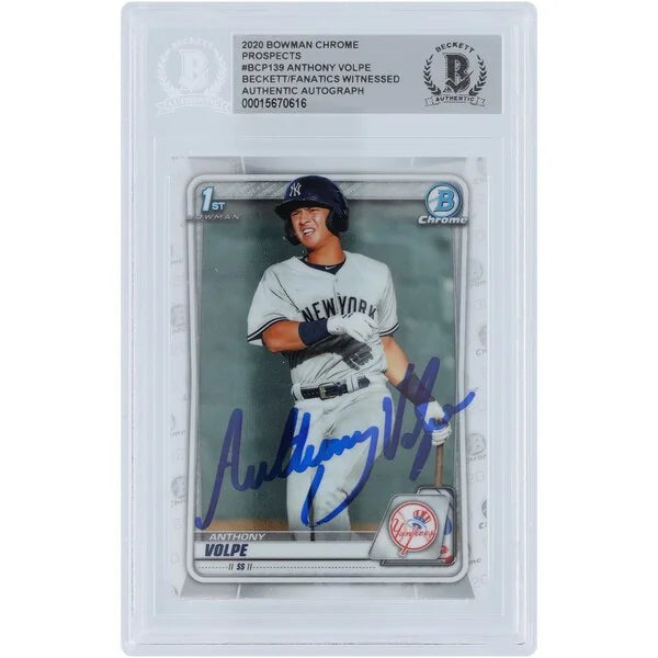 Anthony Volpe New York Yankees Autographed 2020 Bowman Chrome Prospects 1st Bowman #BCP-139 Beckett Fanatics Witnessed Authenticated Card - F2