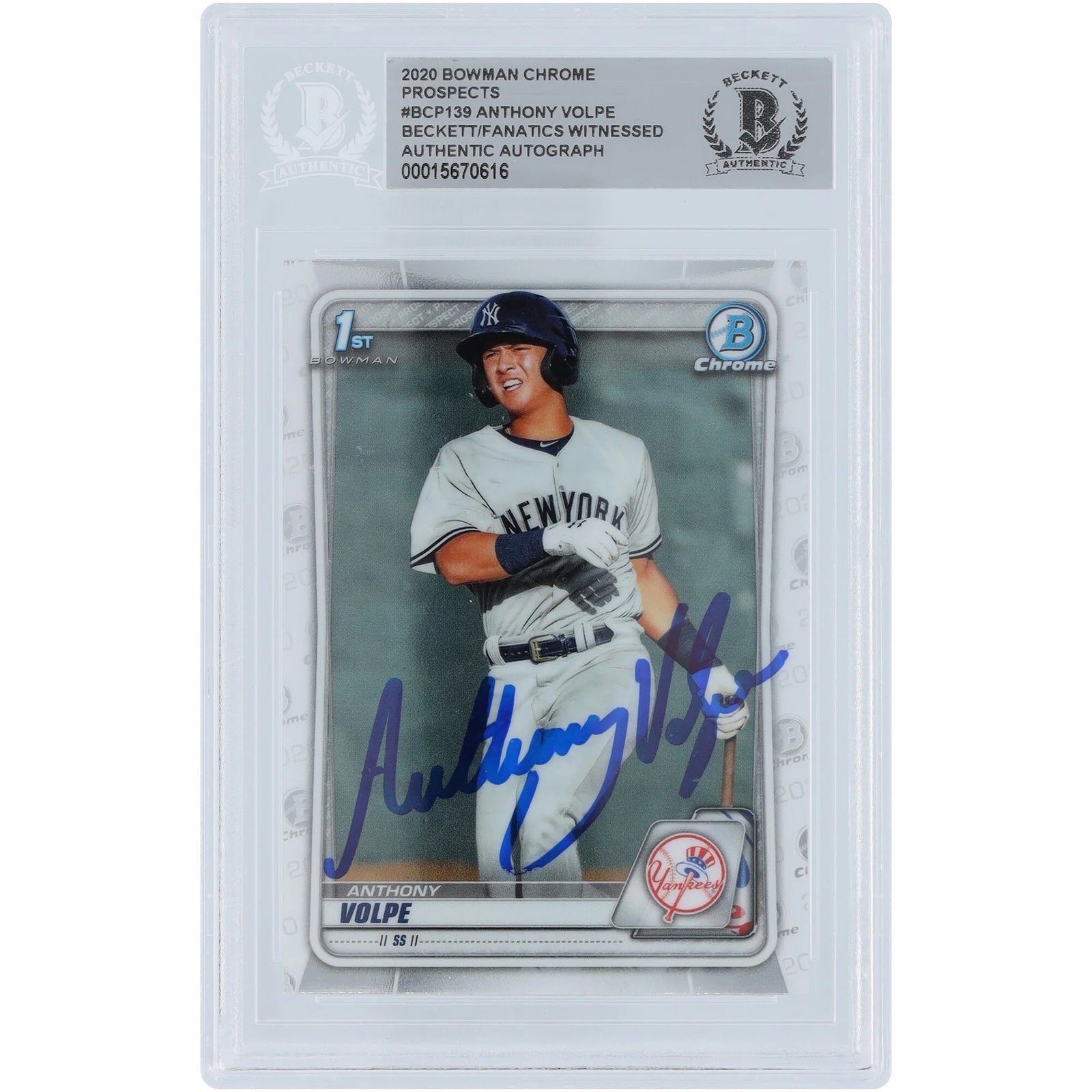 Anthony Volpe New York Yankees Autographed 2020 Bowman Chrome Prospects 1st Bowman #BCP-139 Beckett Fanatics Witnessed Authenticated Card - F2