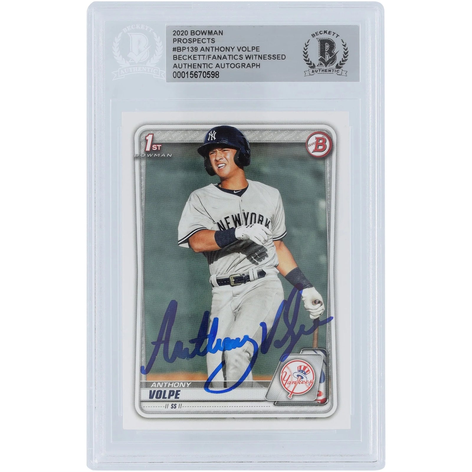 Anthony Volpe New York Yankees Autographed 2020 Bowman Prospects 1st Bowman #BP-139 Beckett Fanatics Witnessed Authenticated Card - F2