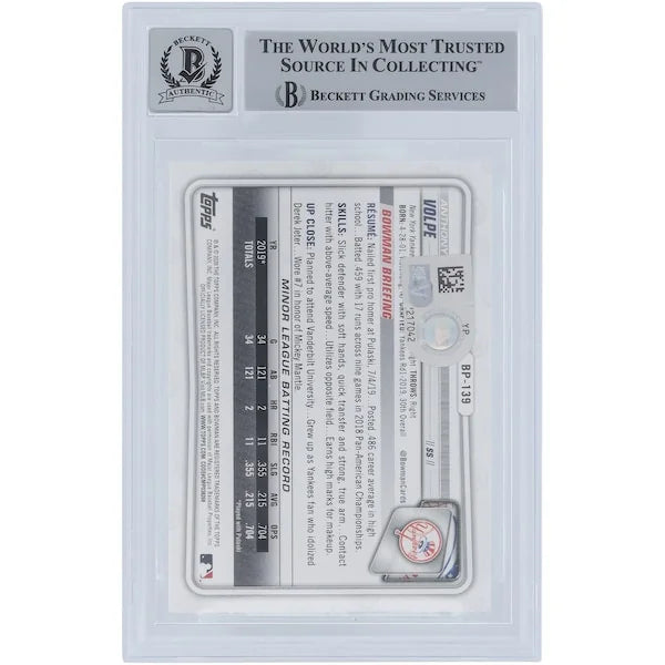 Anthony Volpe Signed 2020 Bowman Prospects #BP-139 | Go Yankees Inscription