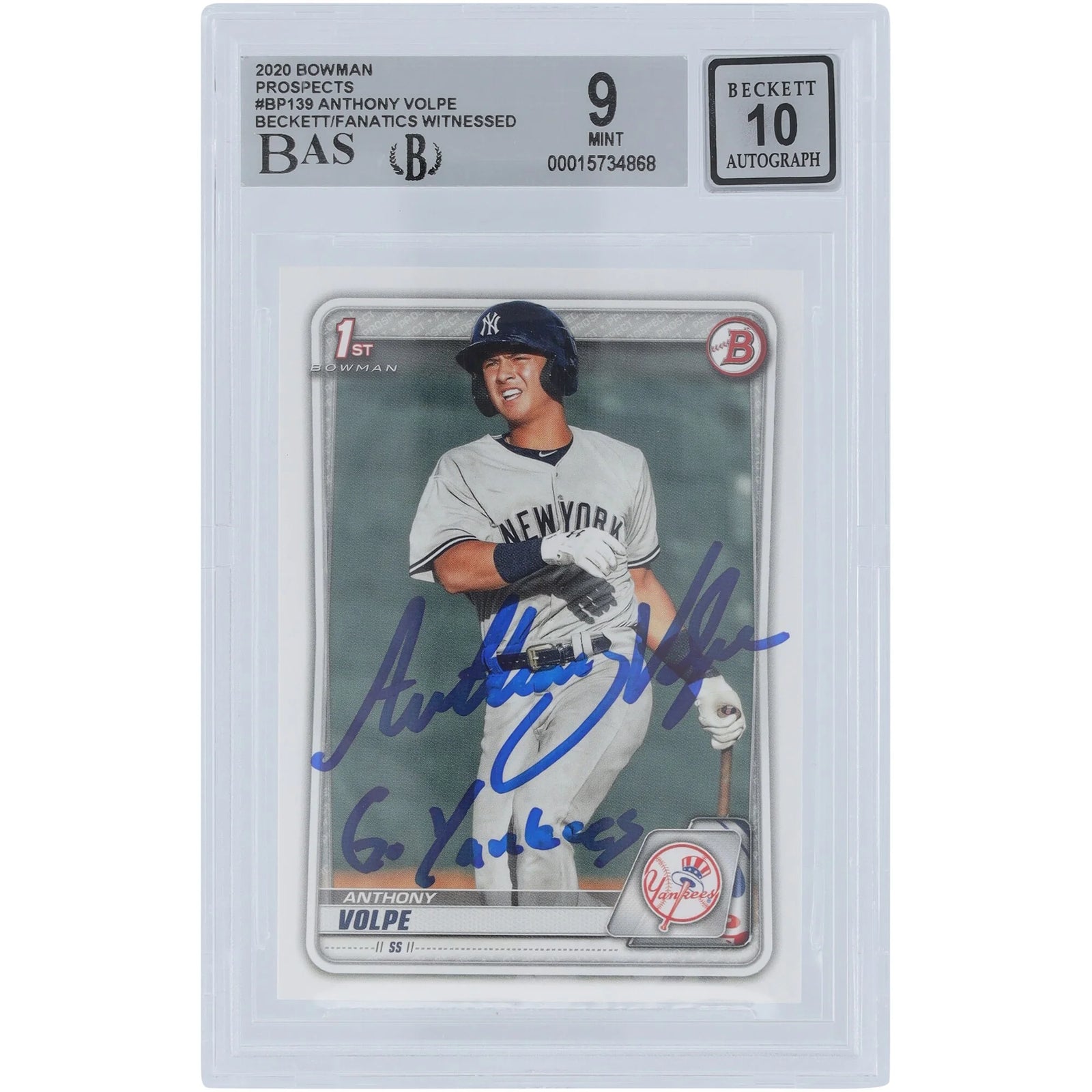 Anthony Volpe Signed 2020 Bowman Prospects #BP-139 | Go Yankees Inscription