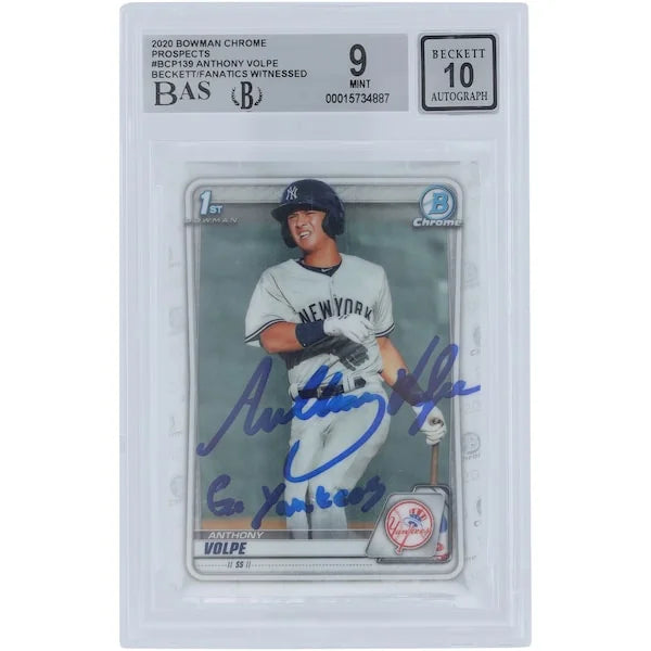 Anthony Volpe Signed 2020 Bowman Chrome Prospects Card | Go Yankees Inscription