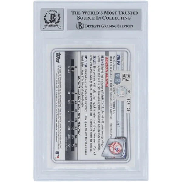 Anthony Volpe Signed 2020 Bowman Chrome Prospects Card | Go Yankees Inscription