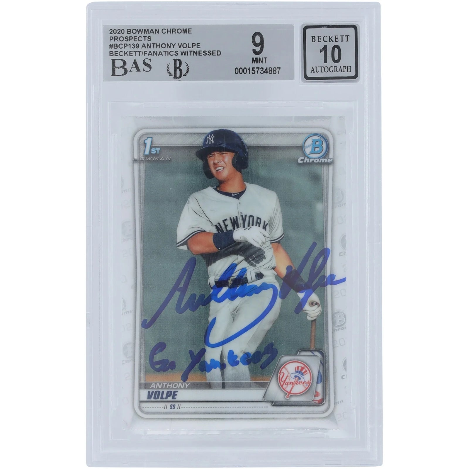 Anthony Volpe Signed 2020 Bowman Chrome Prospects Card | Go Yankees Inscription