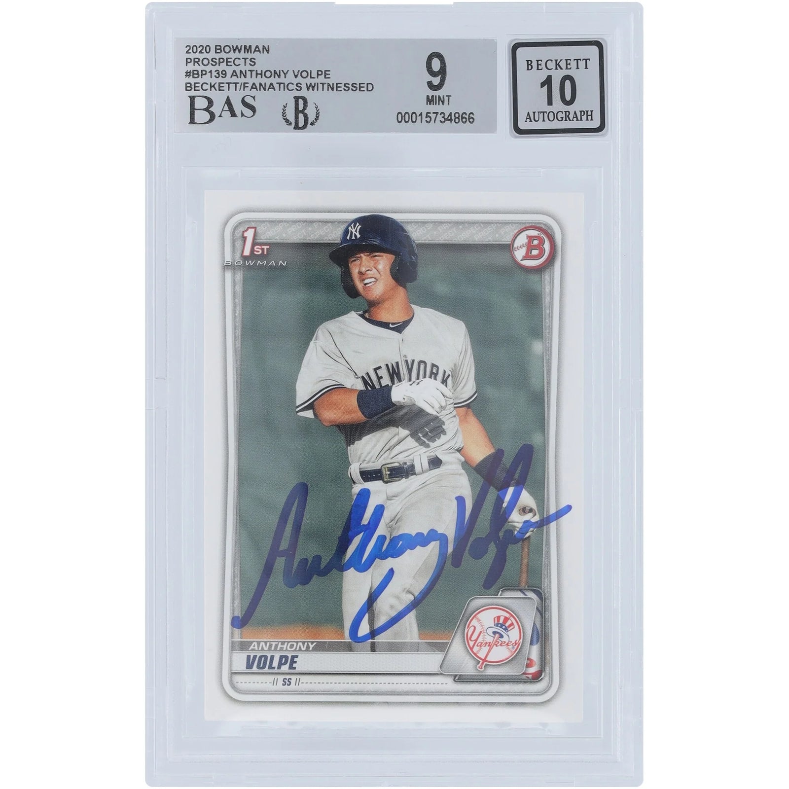 Anthony Volpe Signed 2020 Bowman Prospects #BP-139 | Beckett Authenticated