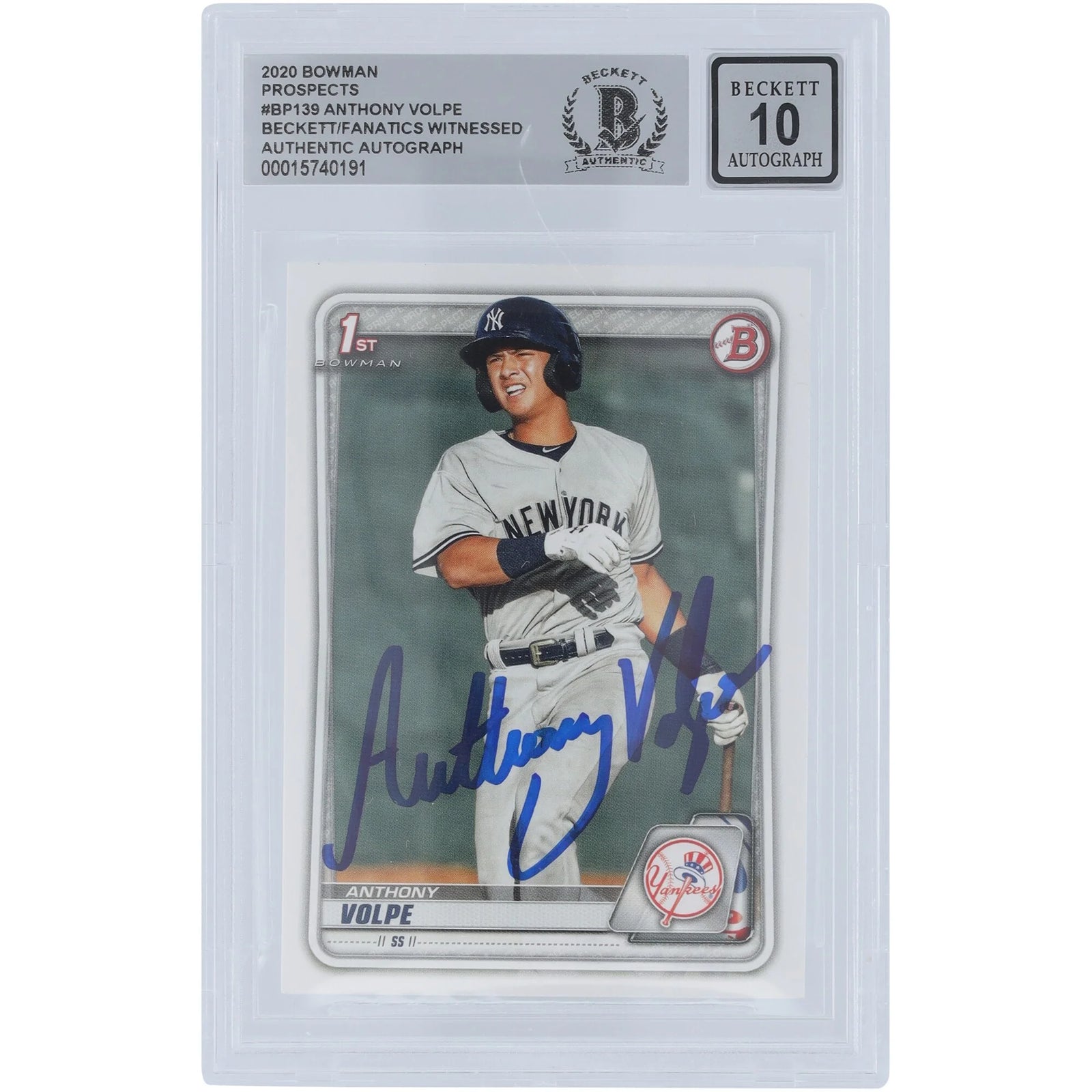 Anthony Volpe Signed 2020 Bowman Prospects #BP-139 | Beckett Graded 10