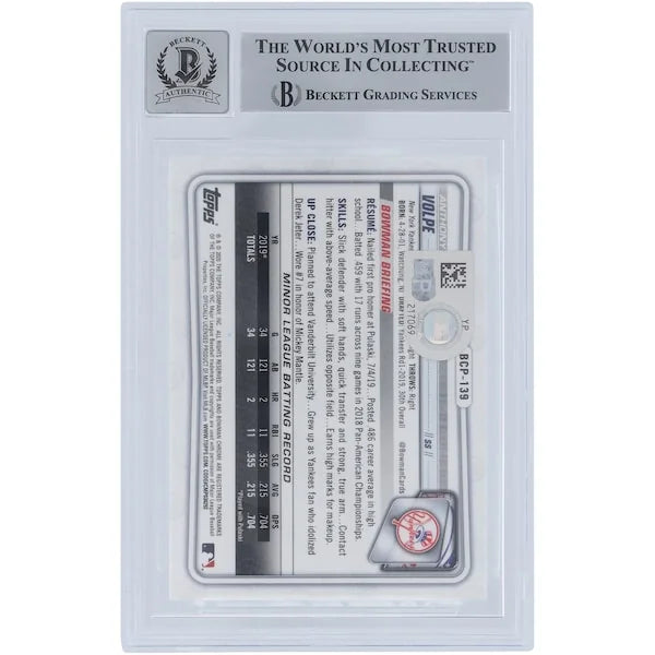 Anthony Volpe Signed 2020 Bowman Chrome Prospects #BCP-139 | Go Yankees Inscription