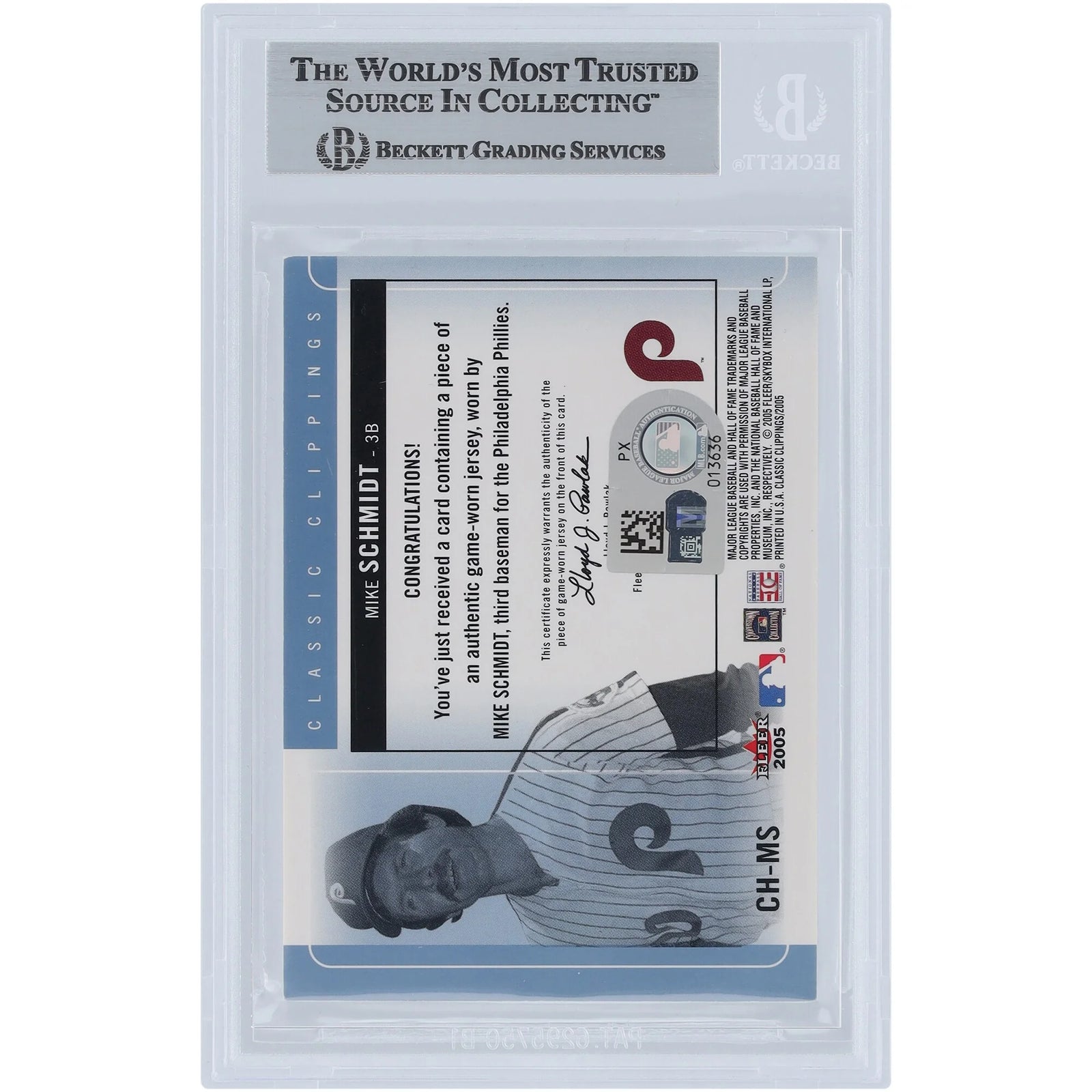Mike Schmidt Signed 2005 Fleer Classic Clippings Card | Jersey Relic