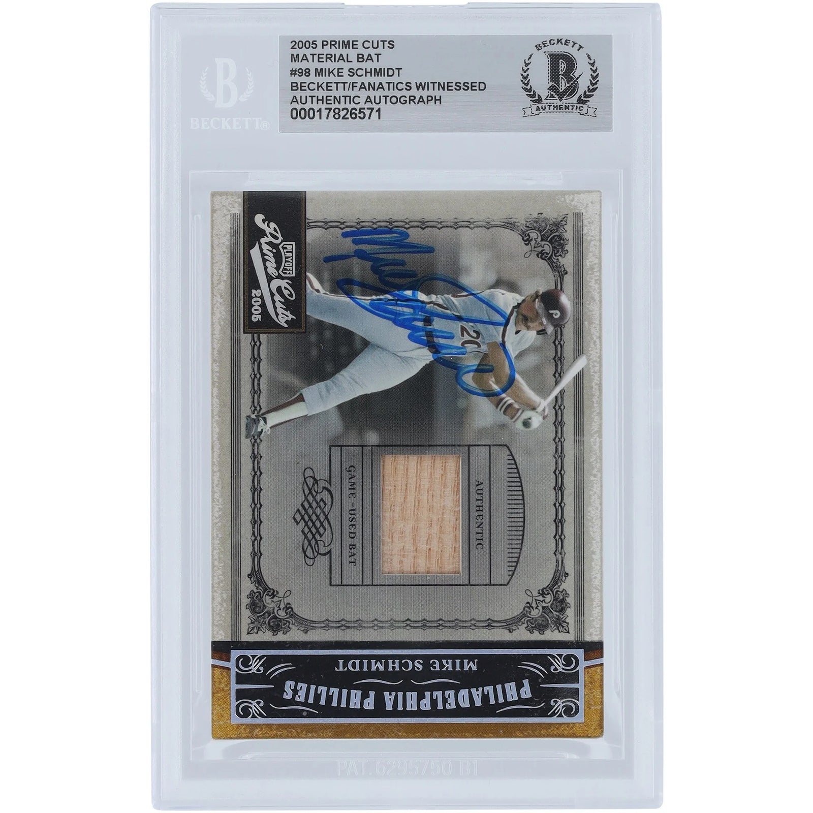 Mike Schmidt Signed 2005 Playoff Prime Cuts Material Bat Relic Card | #98/50