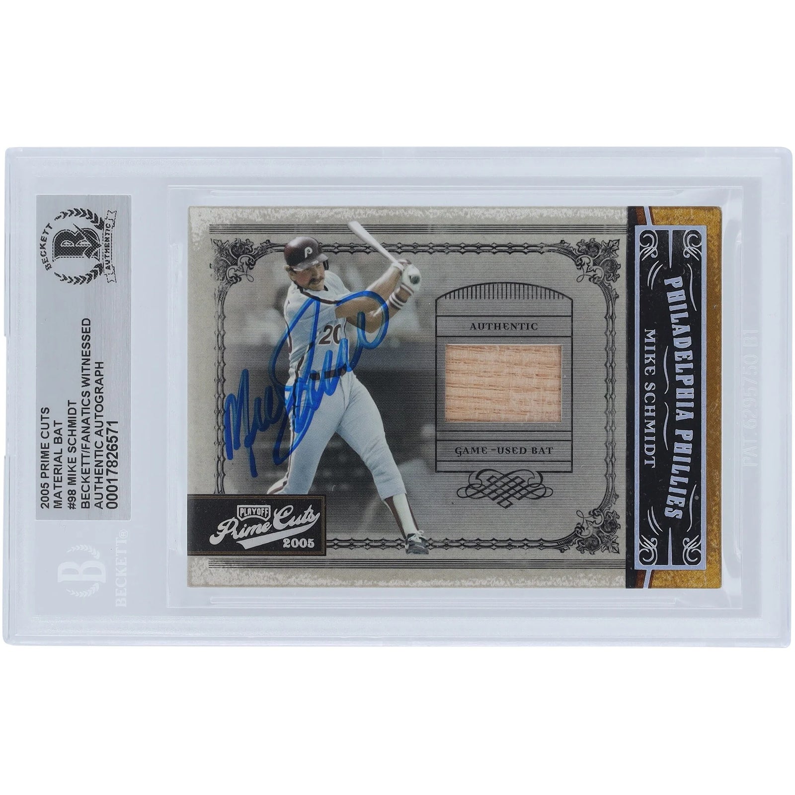 Mike Schmidt Signed 2005 Playoff Prime Cuts Material Bat Relic Card | #98/50