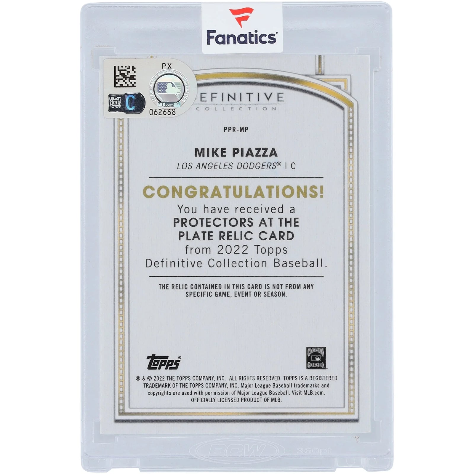 Mike Piazza Signed 2022 Topps Definitive Collection Card | Game-Used Relic #1/25