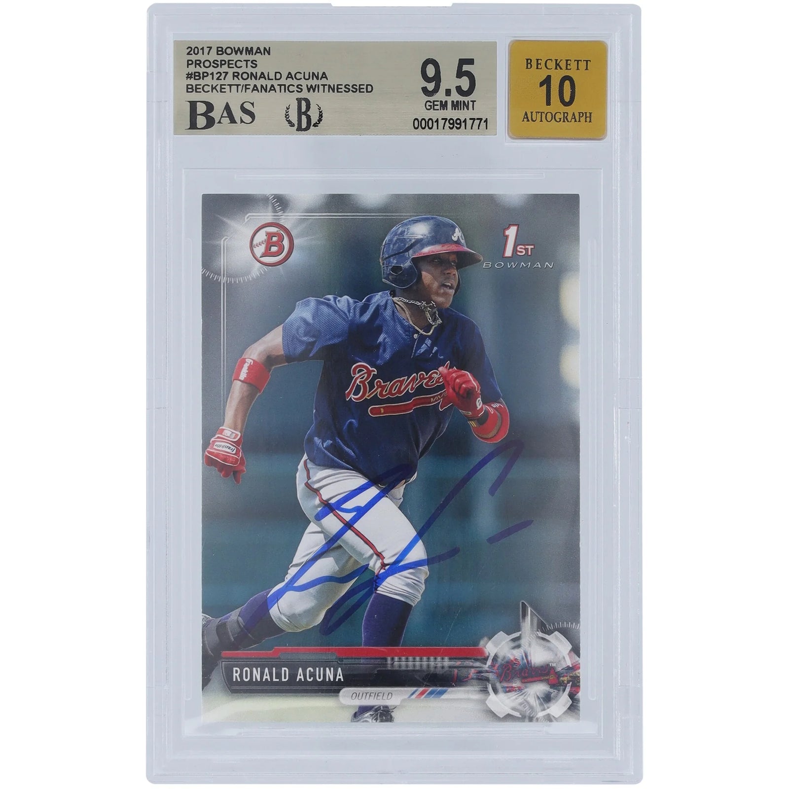 Ronald Acuna Jr. Signed 2017 Bowman Prospects #BP127 | Graded 9.5