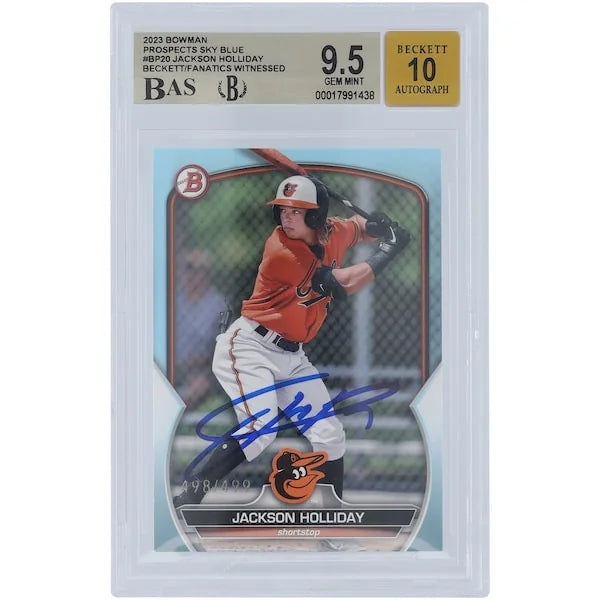 Jackson Holliday Signed 2023 Bowman Prospects Sky Blue Card | Graded 9.5
