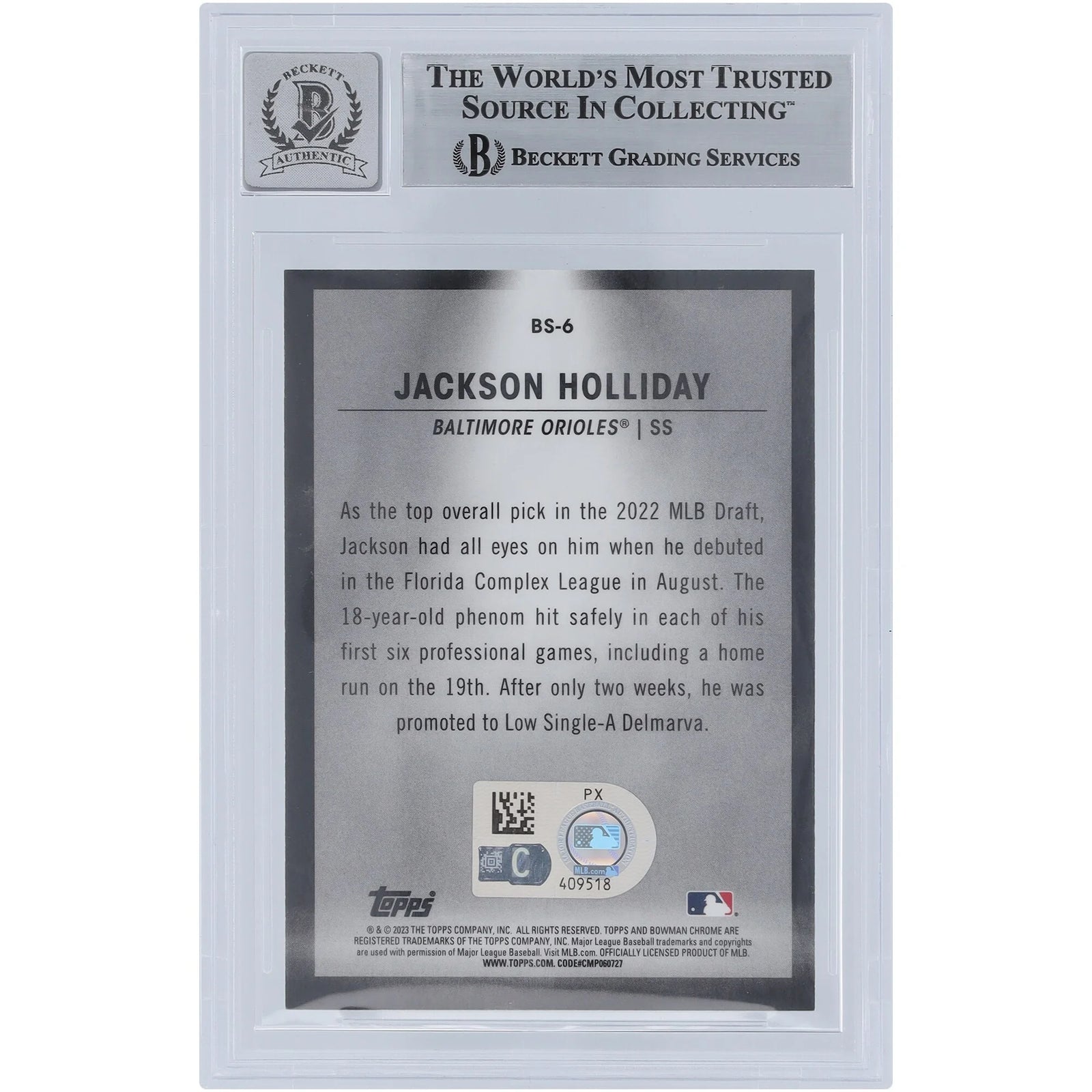 Jackson Holliday Signed 2023 Bowman Chrome Spotlights #BS-6 | Grade 10