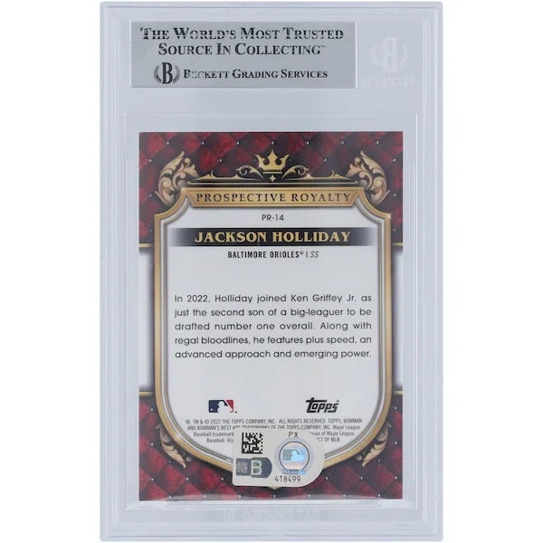 Jackson Holliday Signed 2022 Bowman's Best Prospective Royalty #PR-14 Card | Authenticated