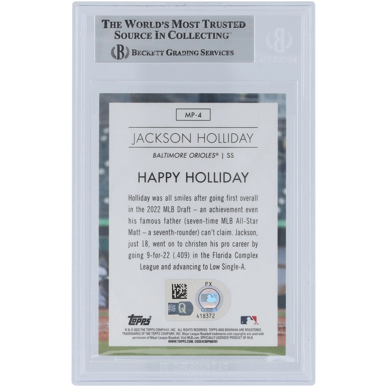 Jackson Holliday Signed 2023 Bowman Chrome Modern Prospects #MP-4 | Authenticated