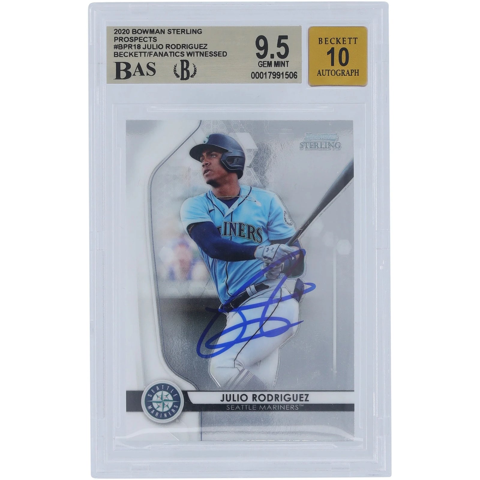 Julio Rodriguez Signed 2020 Bowman Sterling #BPR-18 | Graded 9.5