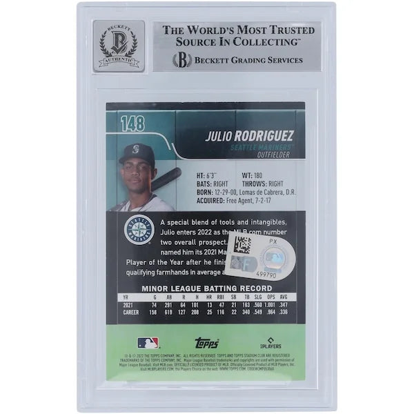 Julio Rodriguez Signed 2022 Topps Stadium Club #148 Rookie Card | Grade 10
