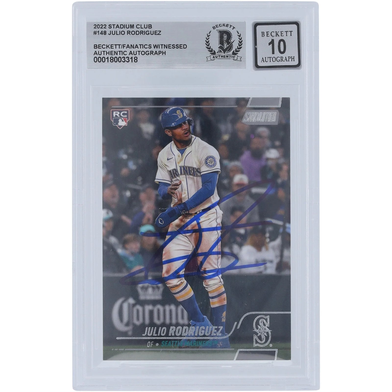 Julio Rodriguez Signed 2022 Topps Stadium Club #148 Rookie Card | Grade 10
