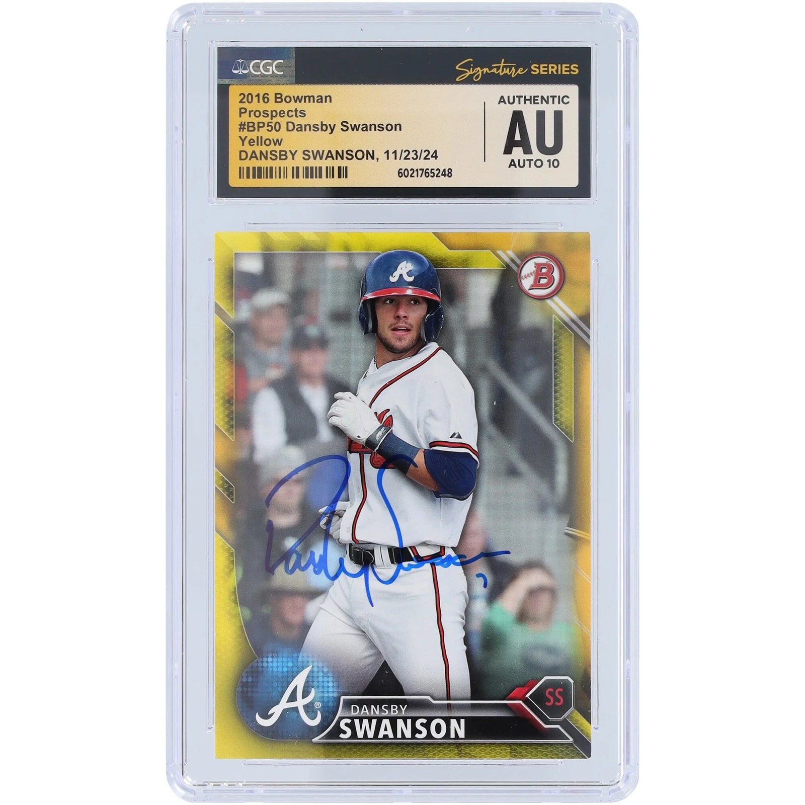 Dansby Swanson Signed 2016 Bowman Prospects Yellow #BP50 | CGC Auto 10