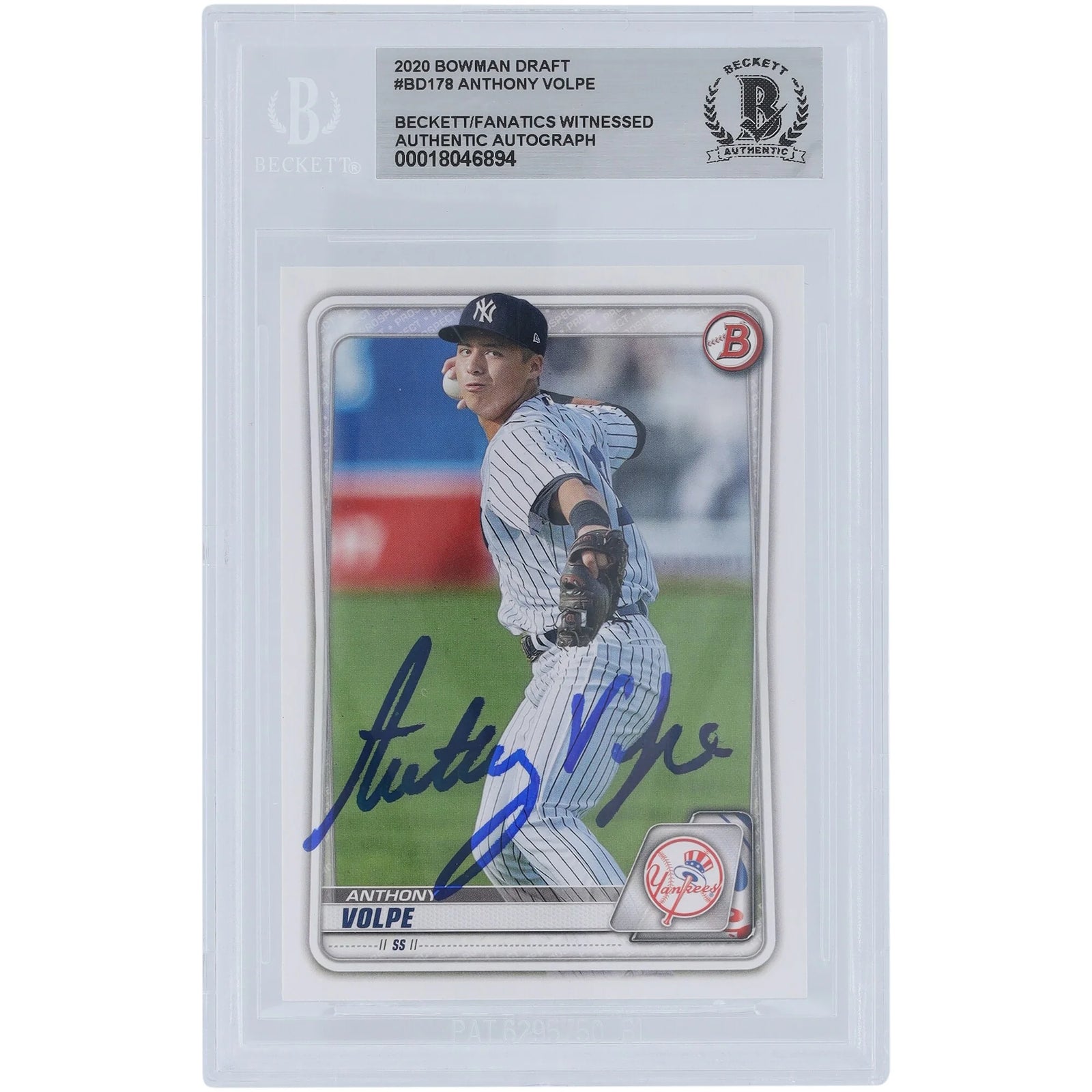 Anthony Volpe New York Yankees Autographed 2020 Bowman Draft #BD-178 Beckett Fanatics Witnessed Authenticated Card - F2